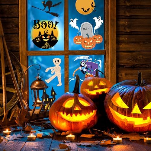 Halloween Party Decorations - Reusable Window Clings for Halloween Decorations Indoor Outdoor | Pumpkin Ghost Static Window Decor Stickers for Office Party Favors Supplies Crafts Gifts Toys for Kids
