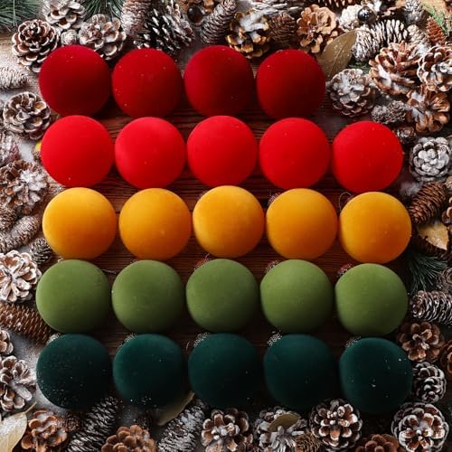 Gemscream 30 Pcs Velvet Christmas Balls, 3.15" Flocked Blue Ornaments, Red