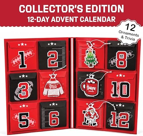Nebraska Huskers 12-Day Holiday Ornament Advent Calendar Cornhuskers Gift