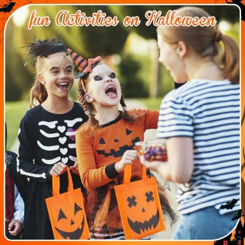 Sweetude 120 Pcs Pumpkin Tote Bags with Handle Bulk Halloween Trick Treat