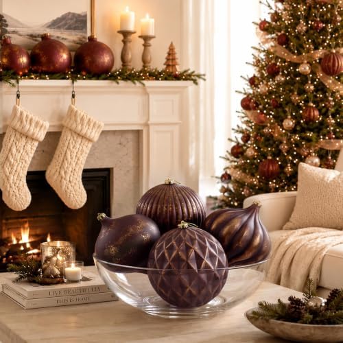 Seenelling 4Pcs Big 8'' Christmas Ball Ornaments Xmas Tree Decor, Burgundy