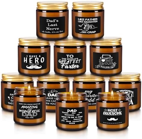 12-Pack Amber Jar Father's Day,Scented Candles, Gift for Dad 3.5oz, Natural Soy Wax and Premium Essential Oils. Ideal for Study Home & Office Aromatherapy.