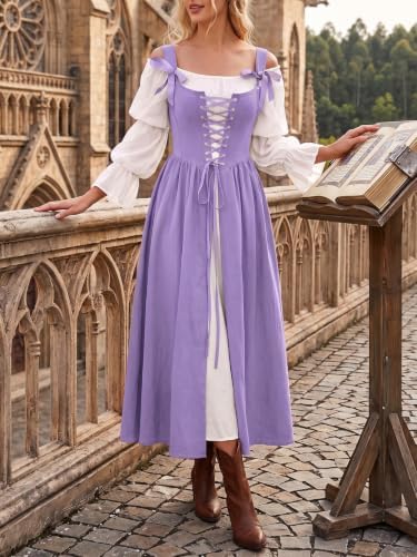 Wenrine Renaissance Costume Womens Lace Up Corset Halloween Medieval Dress