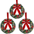 Hausse Set of 3 Christmas Wreaths, Lighted Artificial Christmas Wreath with Large Red Bow & Ornaments, Battery Operated with LED Lights, for Front Door Gate Wall Christmas Party Decorations
