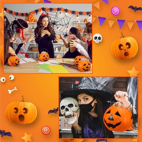 Beeveer 8 Pcs Plastic Pumpkin Buckets, Halloween Candy Baskets, Funny
