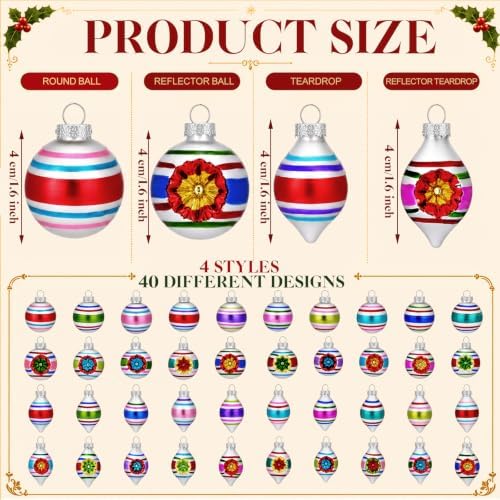 40Pcs Vintage Christmas Mini Glass Ornaments Bulk Reflector Ball
