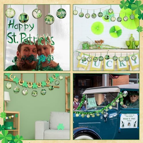 Outus 16 Pcs St. Patrick's Day Tree Ornaments Ball Vintage St. Patrick's Day Decorations for Tree Vintage Style Shamrock Luck Irish Hanging Ornaments Farmhouse Home Decoration Holiday Party Favors