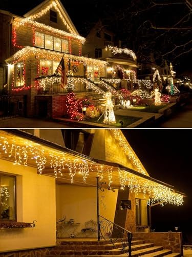 ROOR Christmas Icicle Lights, Outdoor String Lights, 66FT 640LED Warm White