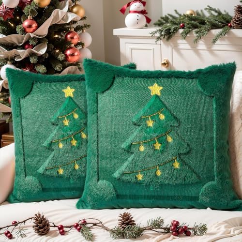 Faux Fur Christmas Pillow Covers 18x18 Set of 2