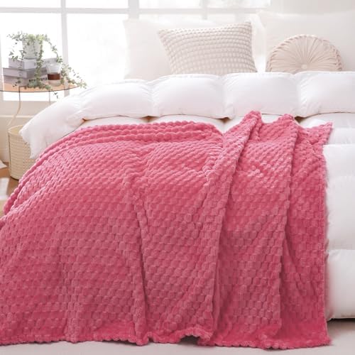 Rose Pink Throw Blanket 108"×90"Gifts for Mom Fuzzy 3D Jacquard Decorative