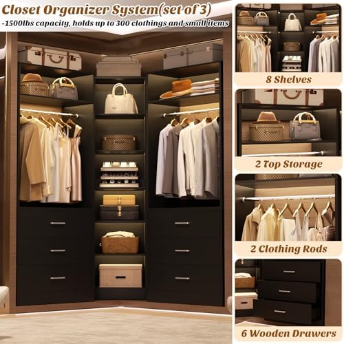 Besiost Closet System with 6 Drawers & 10 Shelves, Corner Closet Organizer