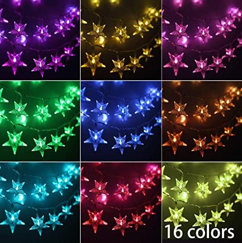 Minetom Star String Lights for Bedroom - 33 ft Plug-in Color Changing Star String Lights with Remote and Timer for Bedroom Tent Loft Bed Window Backyard Patio Porch Balcony Party Wedding, RGB