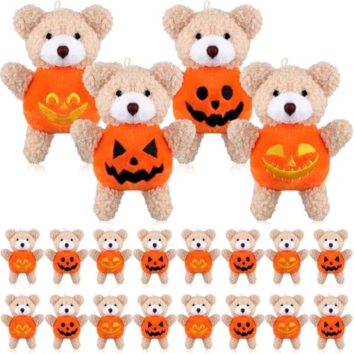 Hiboom 32 Pcs Mini Halloween Stuffed Animal, Bear in Pumpkin Style, 4.7"