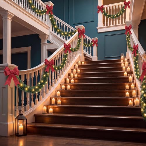 Kingdder 4 Pcs 30FT Outdoor Christmas Garland with Solar Lights, Warm White