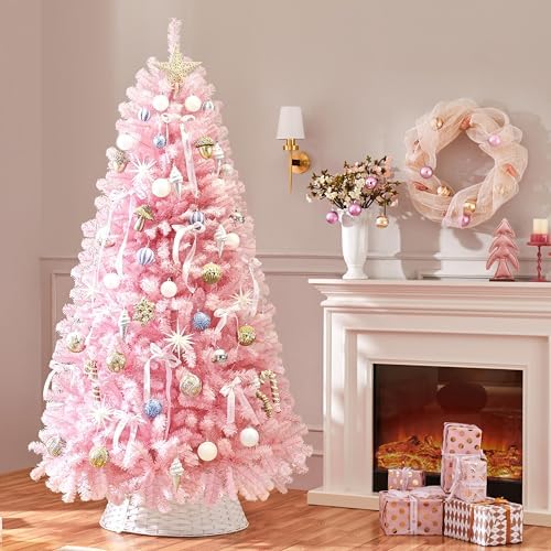 Yaheetech 7.5ft Pre-lit Christmas Tree with 550 Warm White Lights, Pink