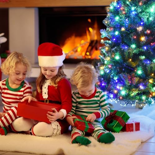 7Ft Pre-lit Artificial Christmas Tree, Pencil Hinged Christmas Tree w/ 500 Dual-Colored LED Lights, 1570 PVC Branches, 11 Light Modes, X-Shaped Metal Stand, Pine Xmas Tree for Home, Party
