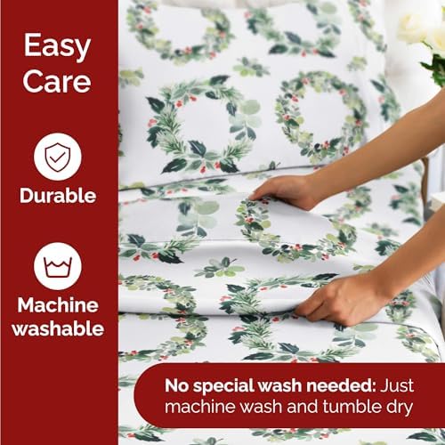 Christmas Sheet Set, Holiday Wreath, Holiday Xmas Bedding Set - Split King