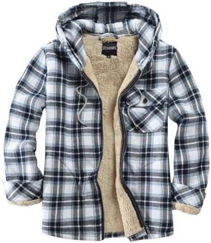 Elesuit Men's Full Zip Fleece Flannel Jacket Shirt Plaid Cotton Hoodie Coat