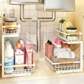 REALINN Under Sink Organizer, White 2 Pack Height Adjustable