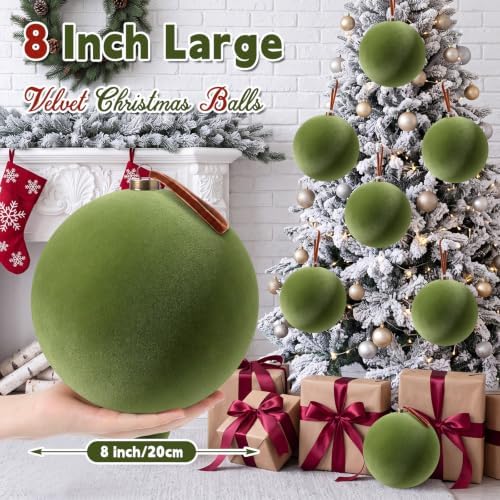 Weysat 6 Pcs 8 Inch Giant Velvet Christmas Ball Ornaments, Olive Green