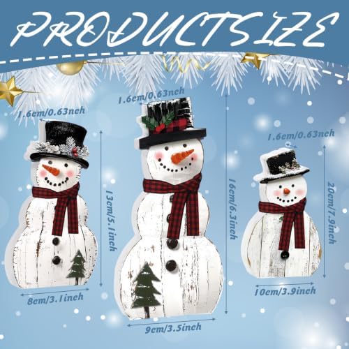 Barydat 3 Pcs Large Snowman Christmas Decoration Rustic Wooden Indoor Decor