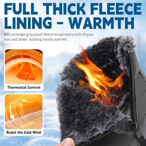 Men's Mid-Calf Winter Boots Zipper Snow Boots Mens Fur Lined Warm Boots