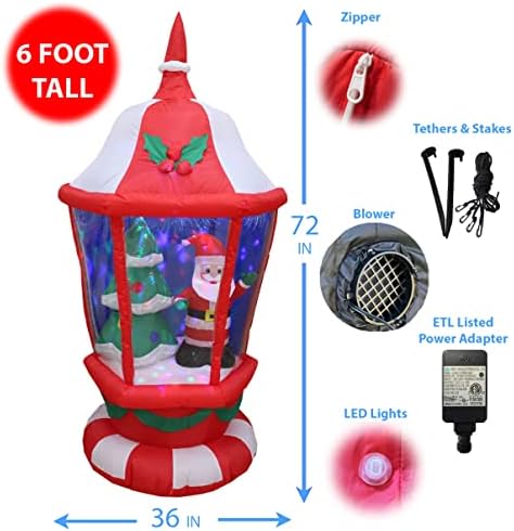 6 FT Tall Lighted Christmas Inflatable Lantern with Santa