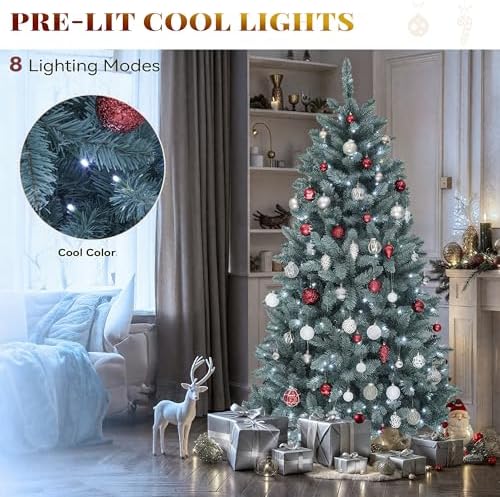 YITAHOME 6ft Prelit Blue Christmas Tree w/Adjustable Lighting System