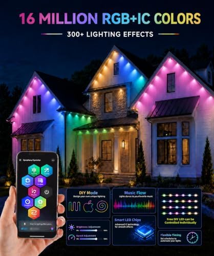 300FT Permanent Outdoor Lights , RGB+IC Smart Christmas Lights for House