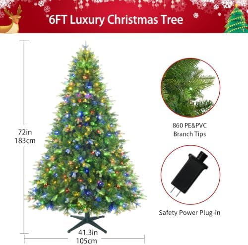 Pre-Lit Christmas Tree, 6FT PE & PVC Artificial for Home Decor