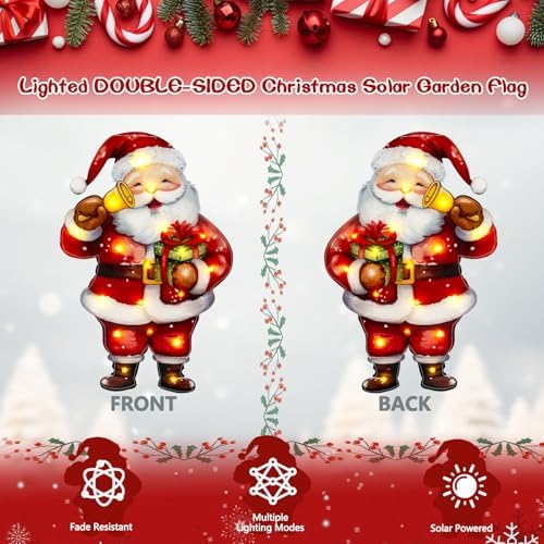 12x18 Lighted Christmas Santa Garden Flag, 8 Modes Solar LED