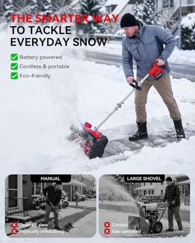Cordless Snow Shovel, 14-Inch Width, 6-Inch Depth, Up to 60mins Runtime