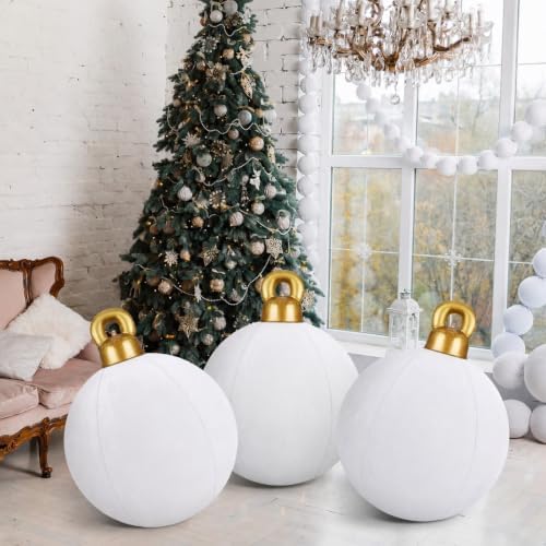 Jetec 3 Pcs 32 Inch Giant White Velvet Christmas Inflatable Balls