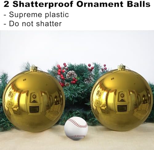 Gold 8.0" Extra Large Christmas Balls Ornaments - Christmas Tree Decorations Shatterproof Shiny Hanging Balls for Birthday Holiday Wedding Decorations Set of 2pcs