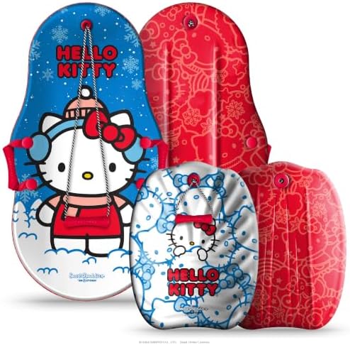Hello Kitty and Snow Buddies by Sno-Storm Sled with Handles and Tow Rope | Graphic top Deck with High Density Slick Bottom | 3D Molded Foam Construction | Outdoor use for Winter | Snow Sled 2PK