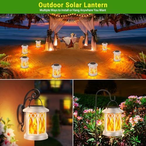 KOOPER 6 Pack Solar Lantern Outdoor Lights, Upgraded Flickering Flame Solar Lanterns Outdoor Waterproof, Auto ON/Off Lanterns Decorative Outdoor, Hanging Lantern for Yard Patio Garden Decor (White)