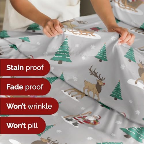 Christmas Sheet Set, Santa’s Sleigh, Holiday Xmas Bedding Set - King Size