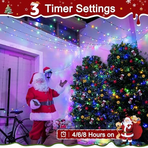 Christmas Lights Outdoor, Christmas Tree Lights Plug in, 8 Modes Twinkle String Light for Bedroom Wedding Party Ceiling Xmas Home Decorations 1200 LED(Multicolor 394 FT)
