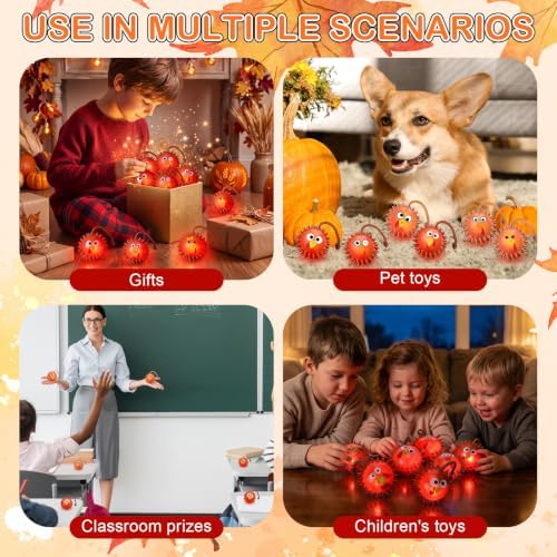 Sotiff 60 Pcs Thanksgiving Light-Up Turkey Stress Balls
