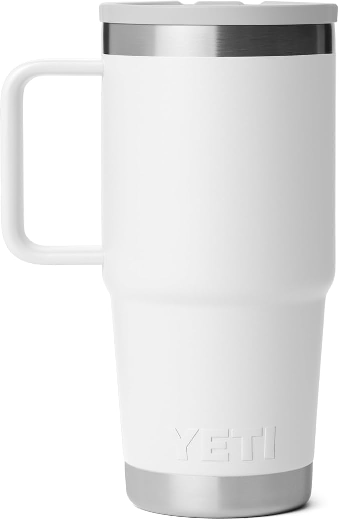 YETI Rambler 20 oz Travel Mug with Flip Straw Lid – Stainless Steel, Vacuum Insulated, Leakproof, Cup Holder Friendly, White