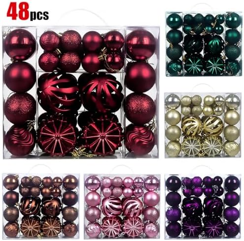 Christmas Tree Balls Ornaments Set, 48 Pcs Shatterproof Plastic Decorative Baubles Shiny Hanging Ball Ornaments for Xmas Tree Holiday Party Wedding Decoration, Champagne Gold