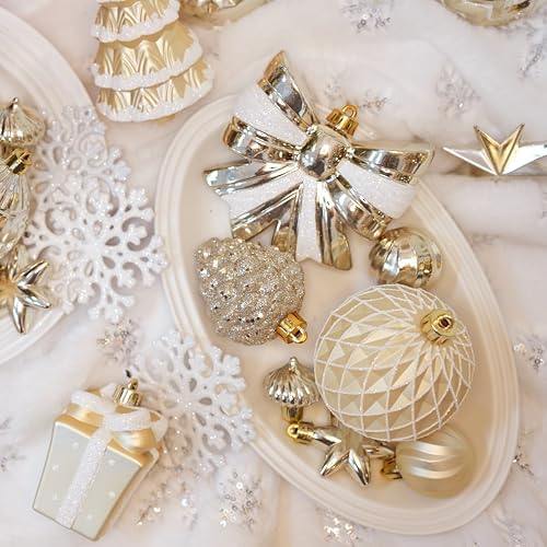 Alupssuc 82pcs Classic Christmas Balls Ornaments Set, White and Gold