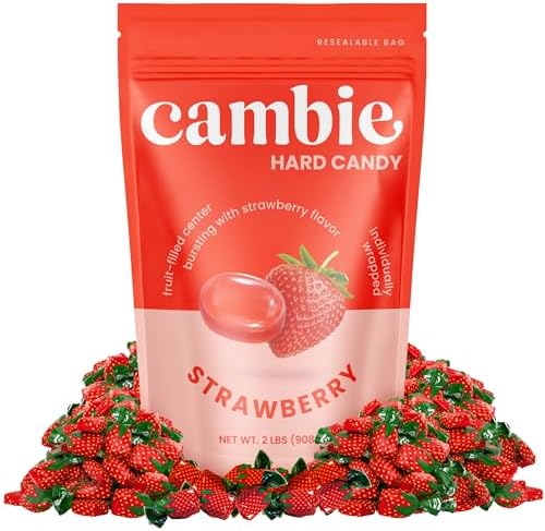 Strawberry Hard Candy Individually Wrapped by Cambie - 2 lbs of Hard Candy