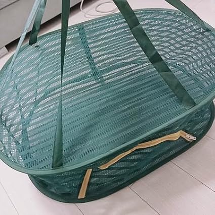 Foldable Drying Net for Vegetables, Fish, and Dehydrated Goods, Multi-tiered Food Drying Net, Versatile Drying Rack, Windproof Design, Zipper Closure for Insect Protection (Dark green, Dual Layer)