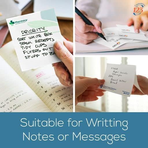 Personalized Sticky Notes 3" x 3" with Text or Logo, Custom Note Pads, 25 Sheets 250 Pack Adhesive Notepad, to Do List Memo Pads, for Office, School, Business Marketing or Party Supplies, 250 Qty
