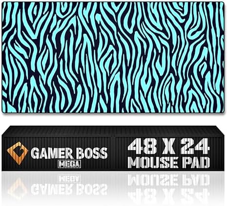 Gamer Boss - Gaming Mouse Pad - 48 x 24 Inches - 4mm Thick with Stitched Edges, Non-Slip Rubber Base, Premium Cloth Mousepad, Desk Mat for Laptop, Keyboard, Computer & PC (Mega, Blue Zebra)
