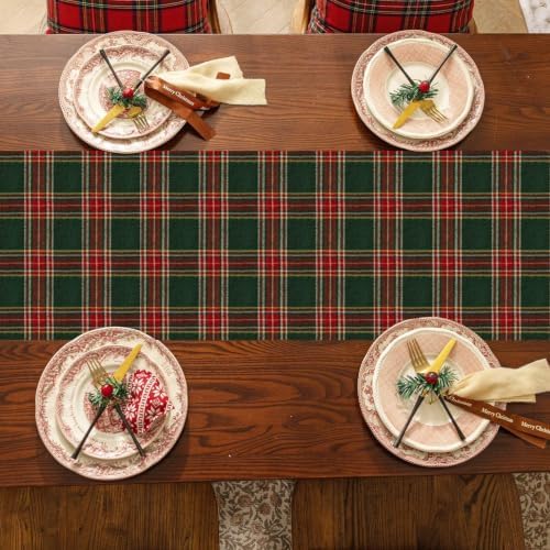 Softalker Christmas Checkered Tartan Table Runner, Green, 13 x 70 Inch-2P
