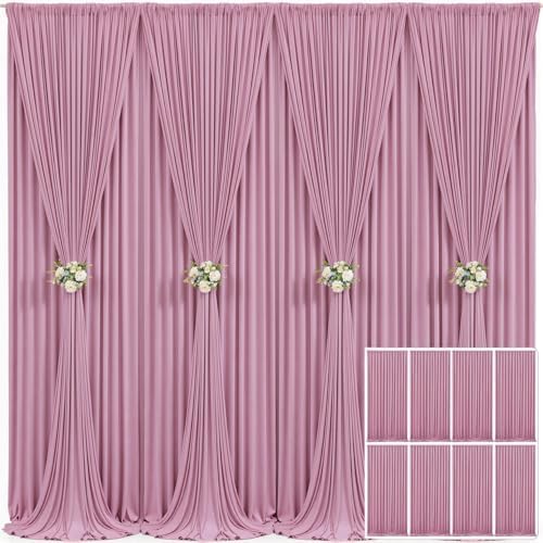 8 Panels Dusty Pink Backdrop Curtain for Wedding Parties Wrinkle Free Pink Photo Curtains Backdrop Drapes Fabric Decoration for Birthday Party Baby Shower 40ft(W) x 10ft(H)