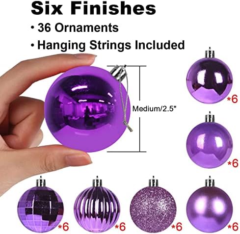 Iris Purple 2.5" Christmas Balls Christmas Tree Decoration Ornaments Shatterproof Hanging Balls for Birthday Halloween Holiday Wedding Decorations Set of 36pcs
