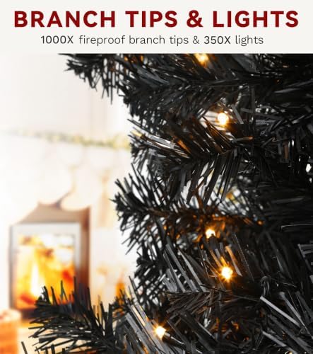 DWVO 7.5FT Pre-Lit Blck Pencil Christmas Tree with 350 Dual-Color LEDs